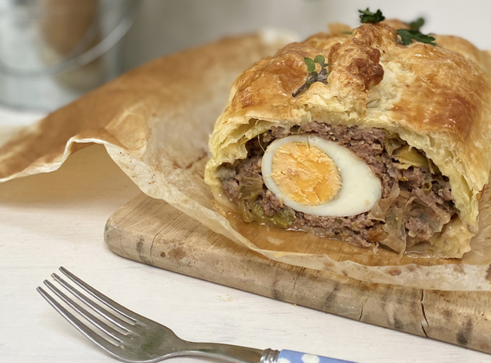 Beef and egg picnic pie