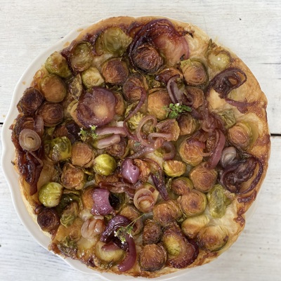 Red onion and sprout tarte tatin