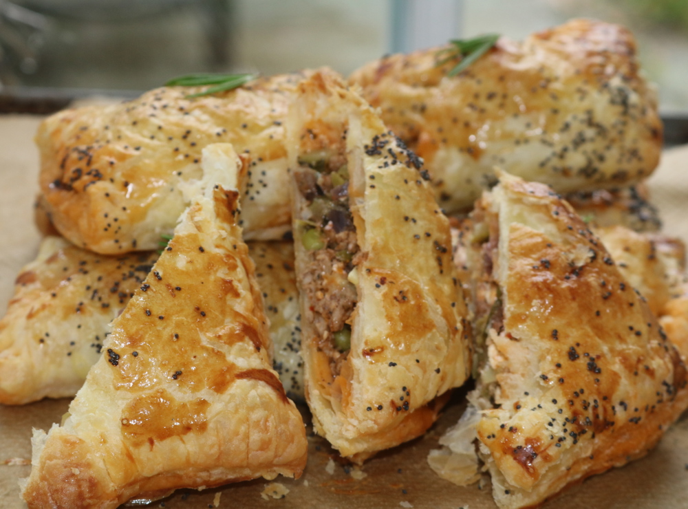 Lamb, mint, courgette and feta parcels