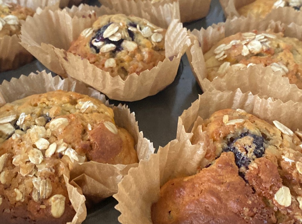 Squash, oat, blackberry and apple muffins