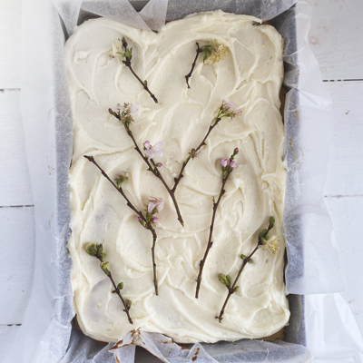 Simple spring traybake cake