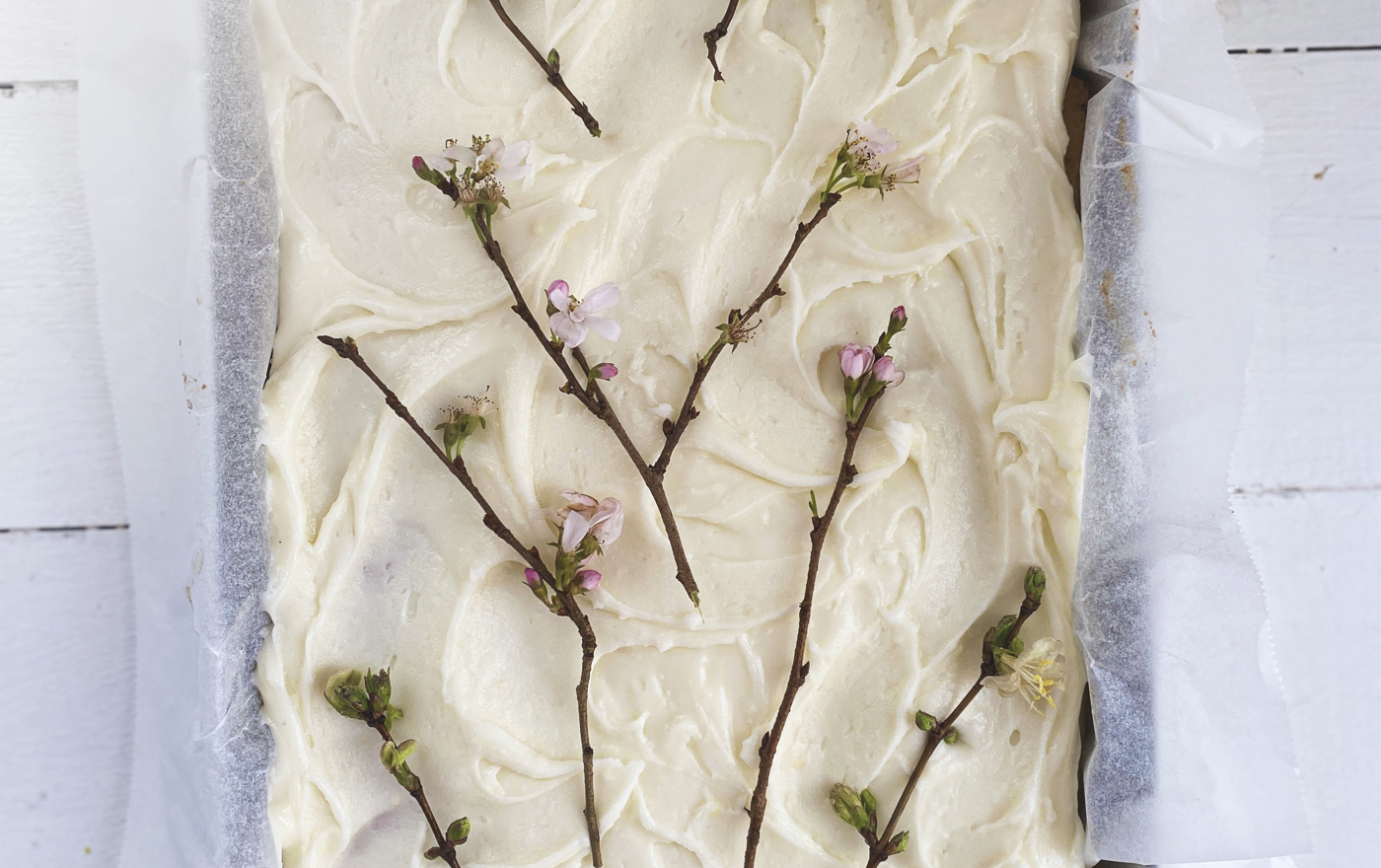 Simple spring traybake cake