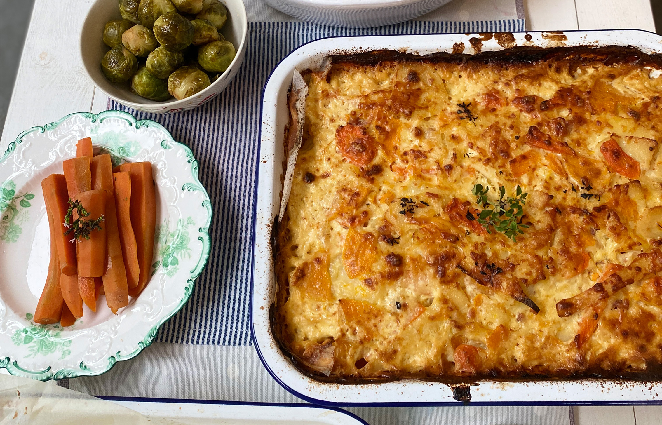 Cheese topped root vegetable dauphinoise recipe