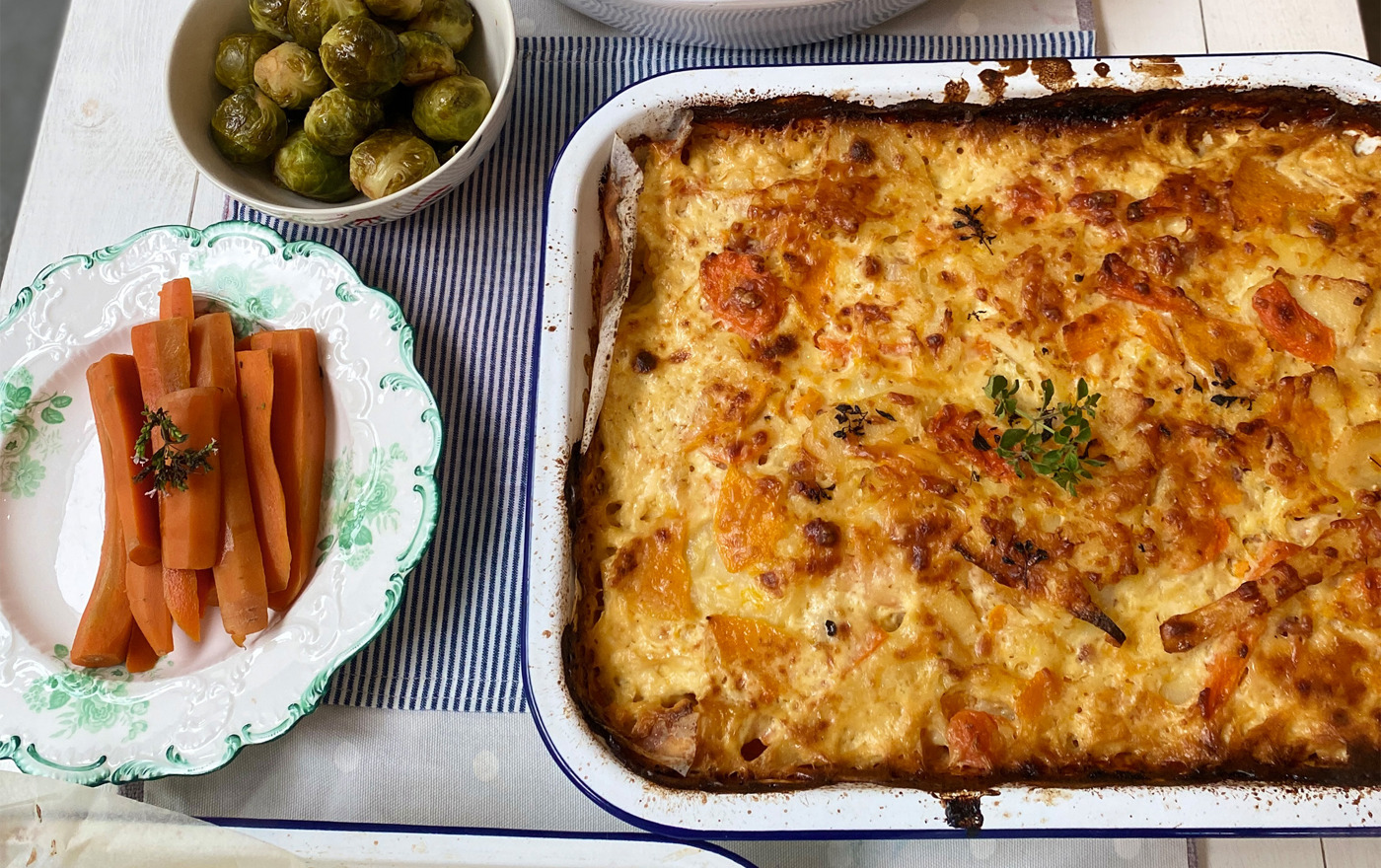 Cheese topped root vegetable dauphinoise